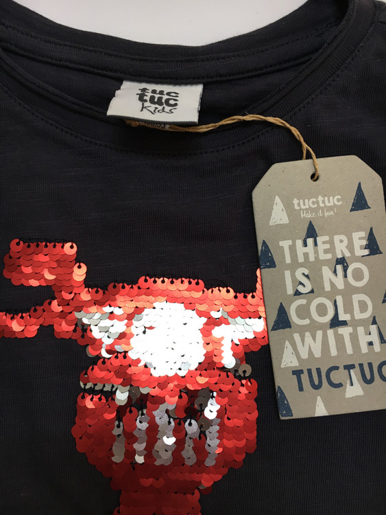 تیشرت دخترانه برند توک توک orginal رنگ ذغالی پول برگردان