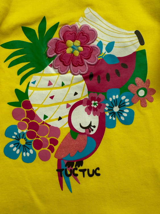 تیشرت اورجینال دخترانه رنگ زرد و طرح شاد